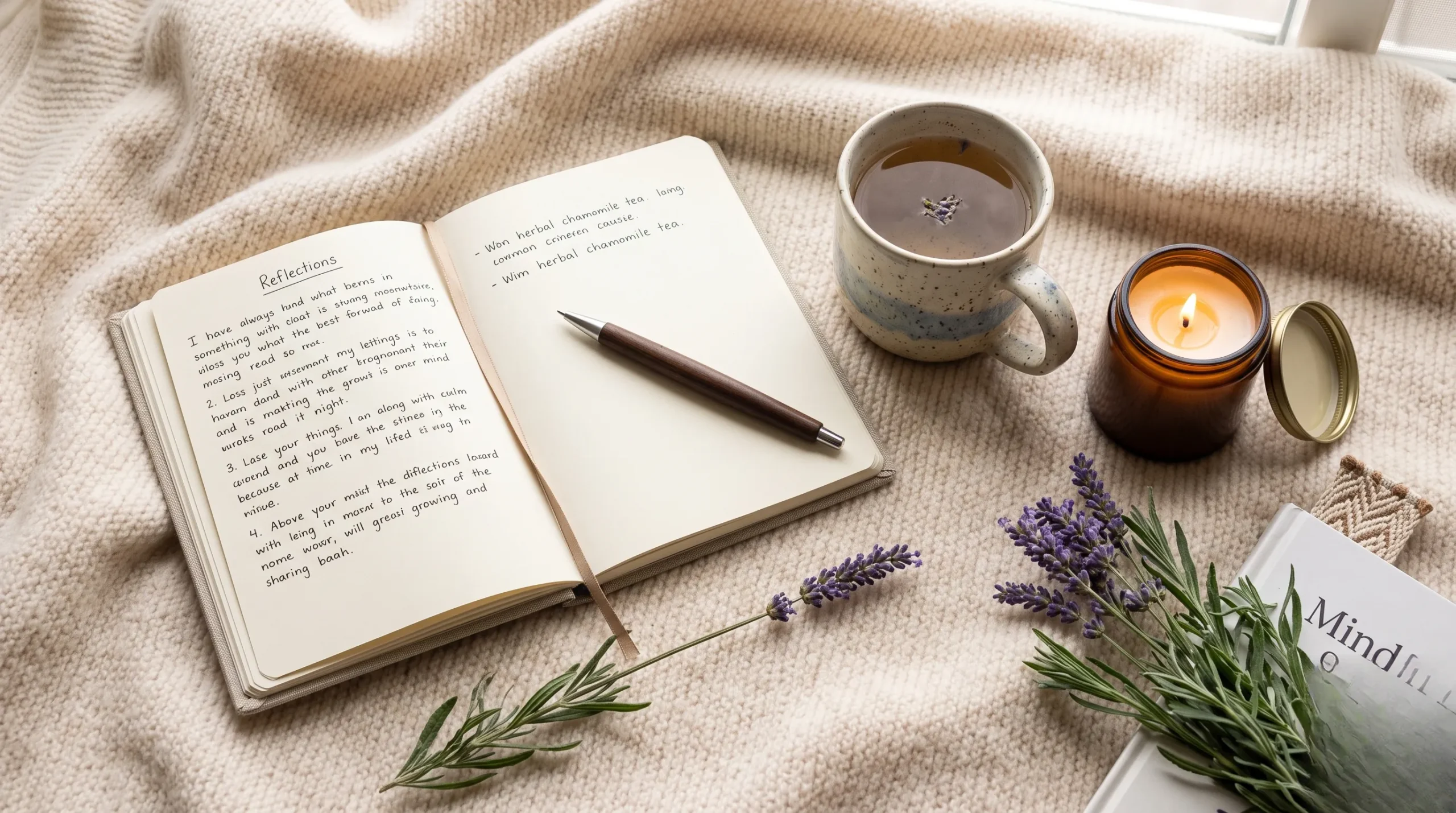 Ambiance zen avec lavande et journal pour lutter contre la crise d'angoisse.