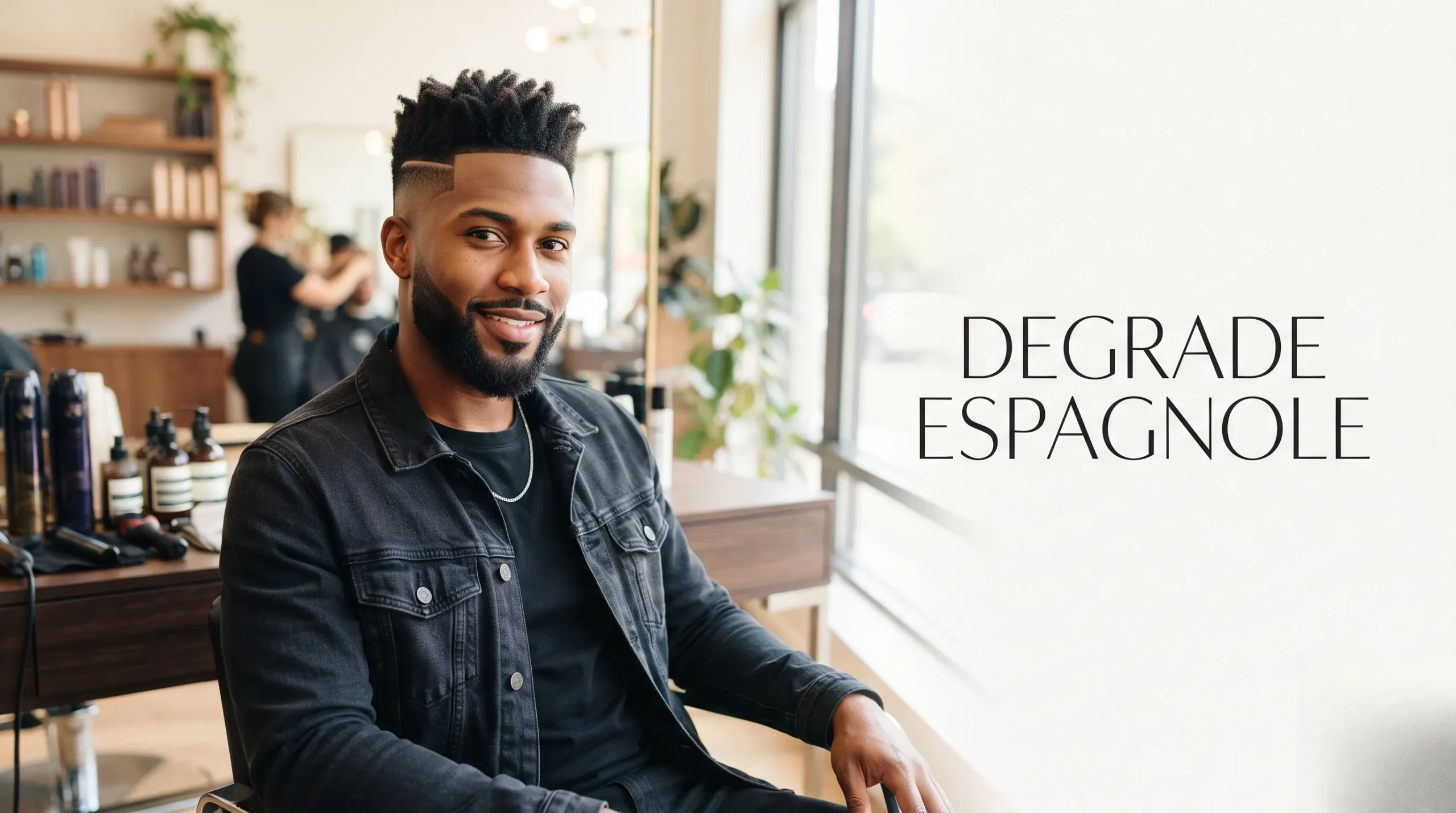 Modèle avec une coupe dégradée stylée, look moderne.