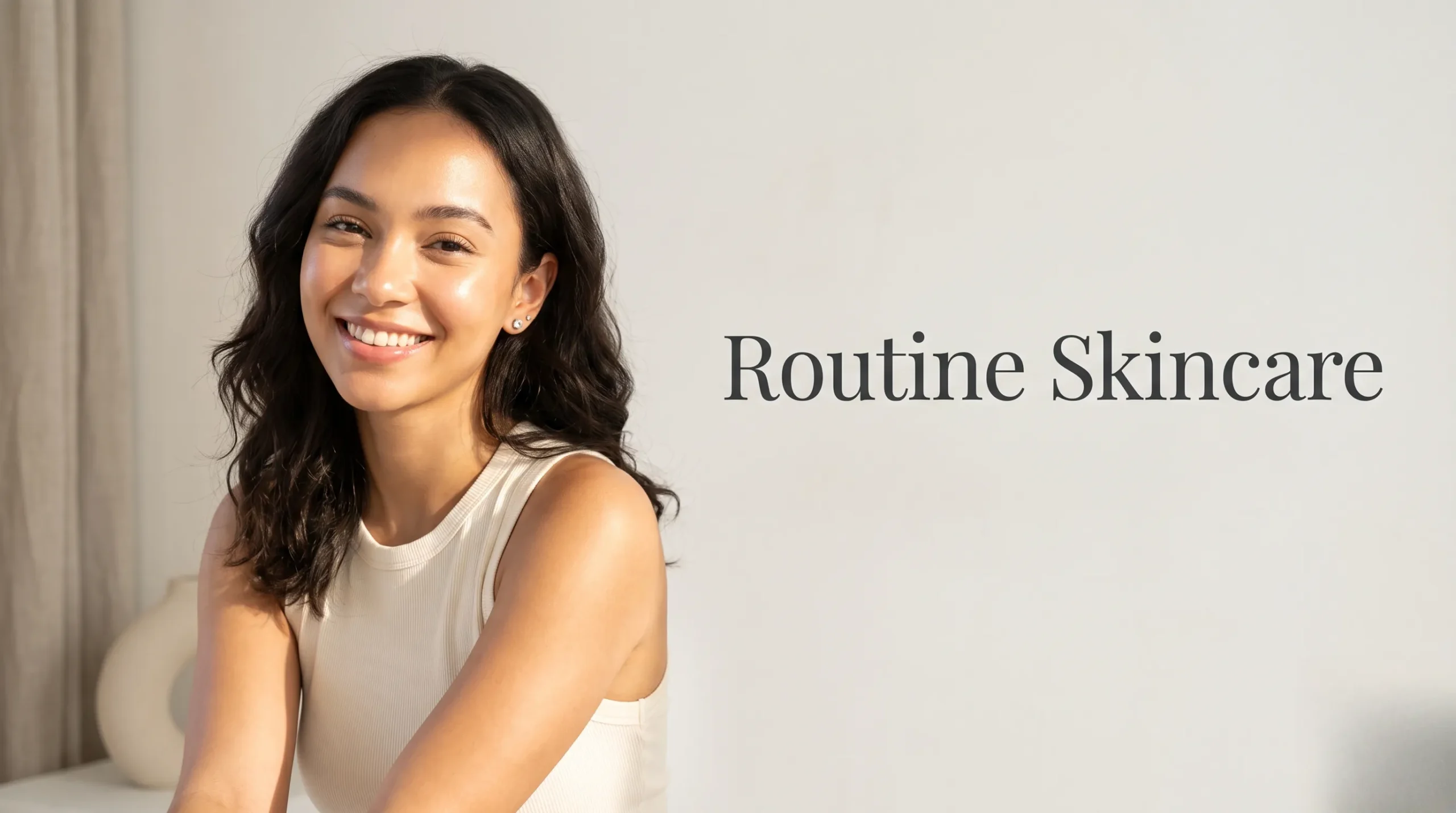 Une femme à la peau éclatante illustrant une routine skincare efficace.