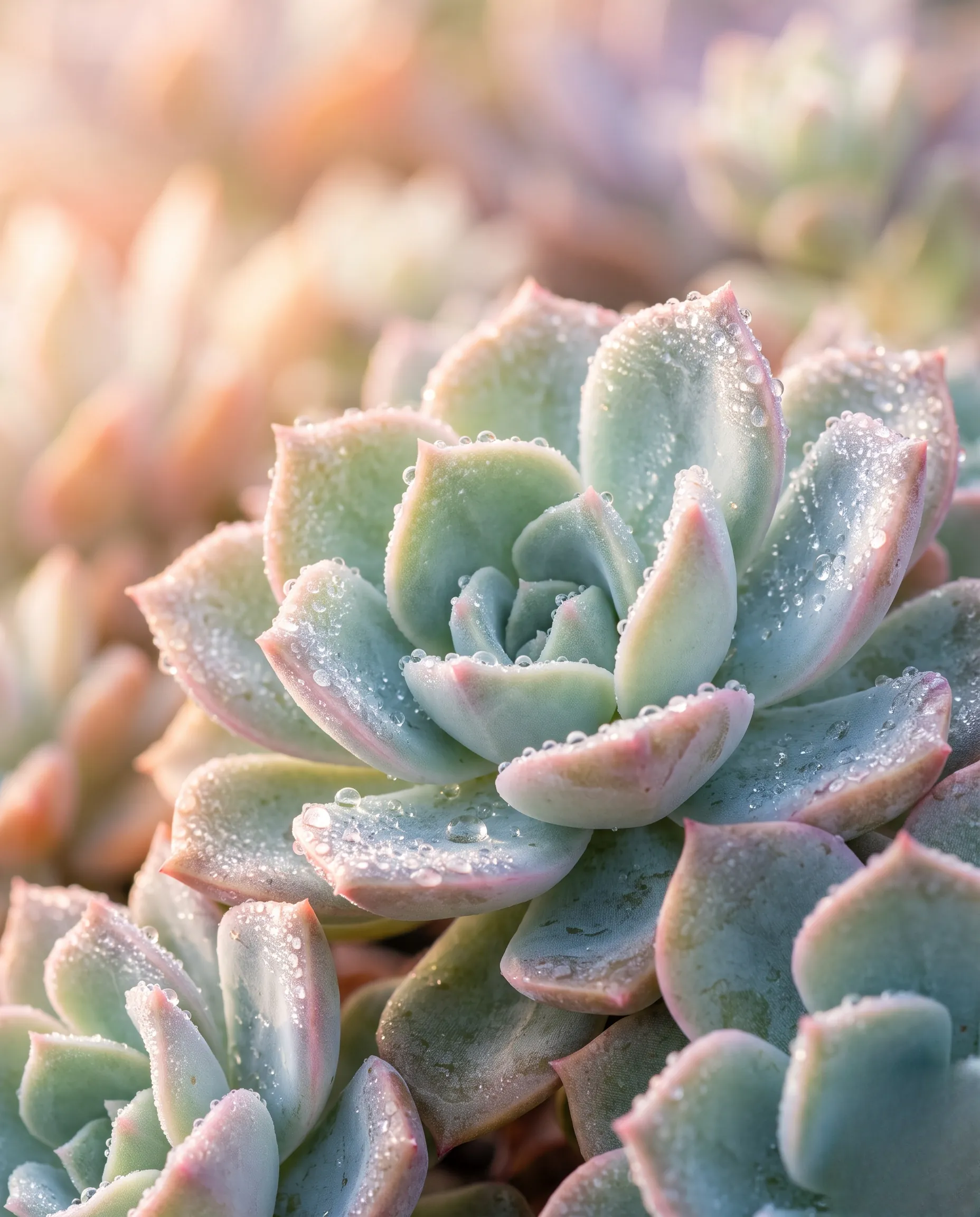 plante grasse intérieur : Gros plan macro sur les feuilles charnues d'une plante grasse illuminées par la lumière naturelle du matin.