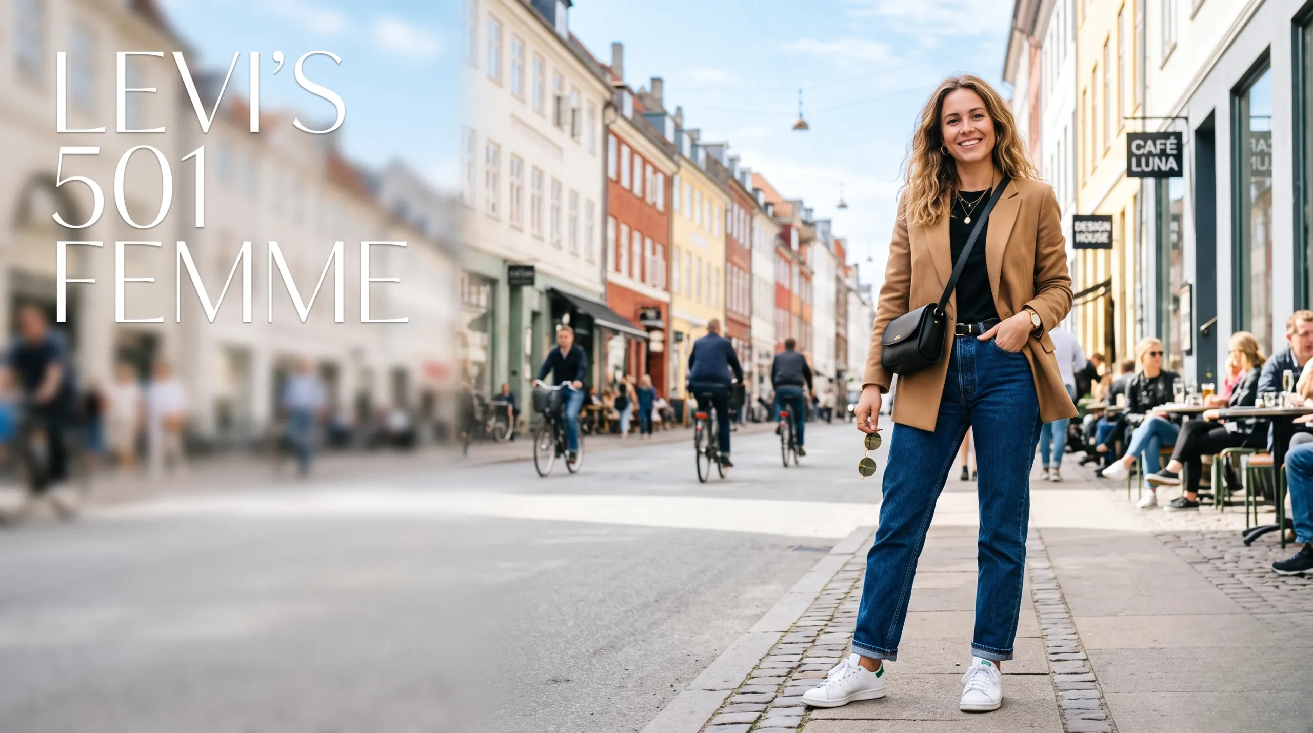 Femme stylée portant un jean Levi's 501, inspiration mode.