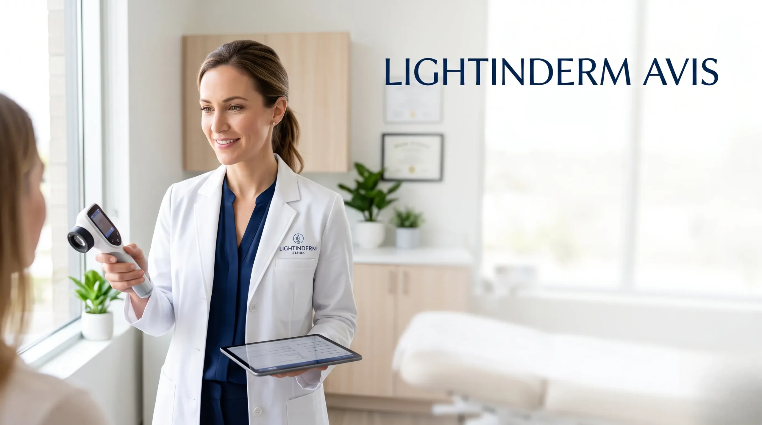 Expert dermatologue présentant la technologie Lightinderm.