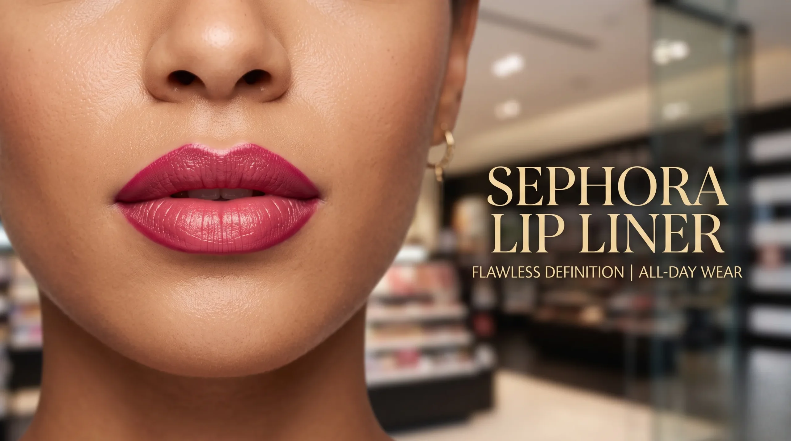 Gros plan sur des lèvres maquillées avec un crayon Sephora, rendu professionnel.