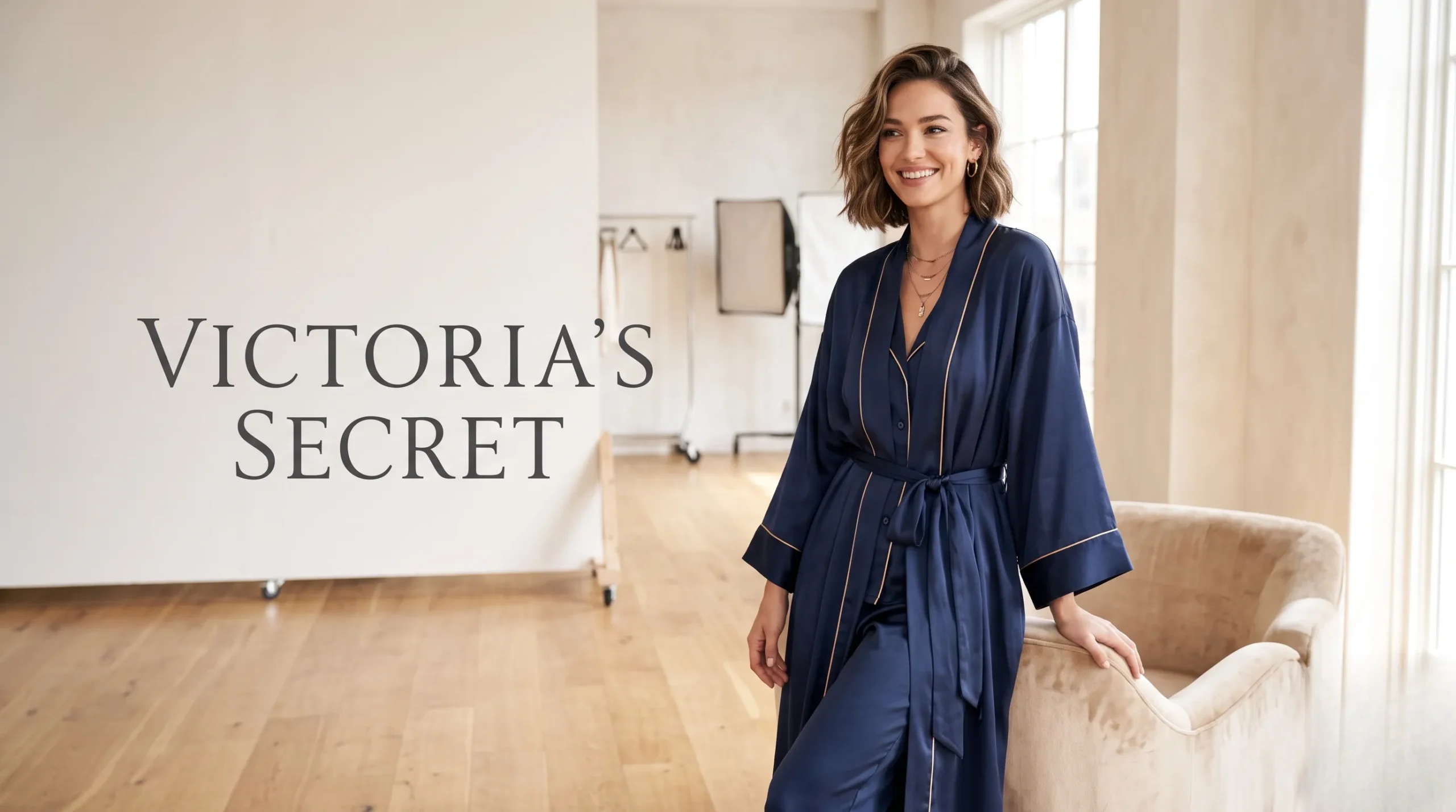 Femme élégante portant une robe de chambre, ambiance fashion de luxe.